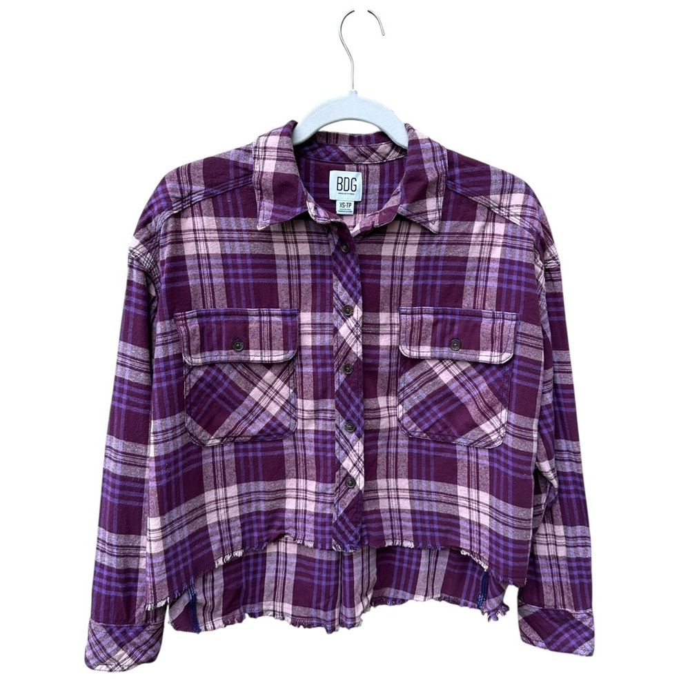BDG Burgundy and Purple Plaid Shirt - Picture 1 of 4